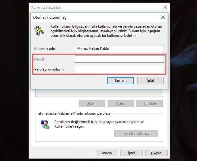 Windows 10 açılış parolasını kaldırma_003