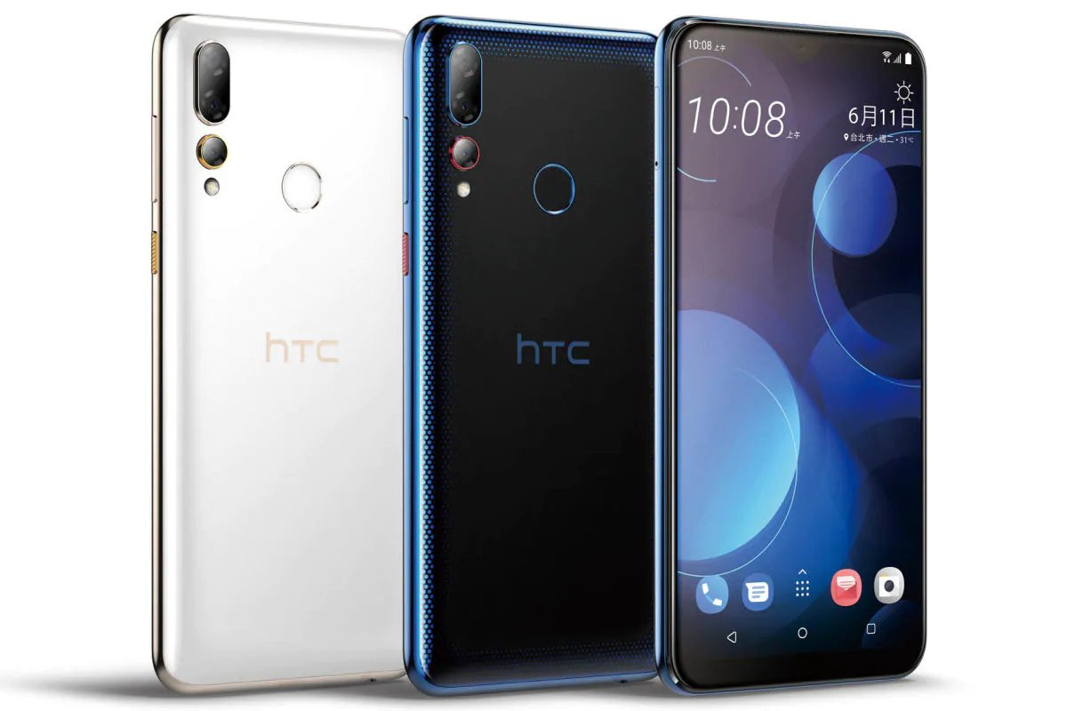 HTC Desire 19+ mavi ve siyah renklerinin yandan görseli