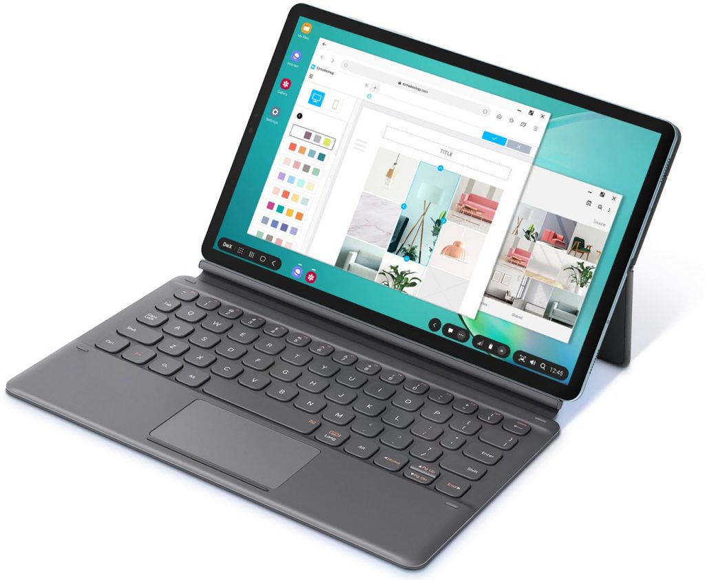 Galaxy Tab S6 tabletin klavye ve Samsung Dex görünümü