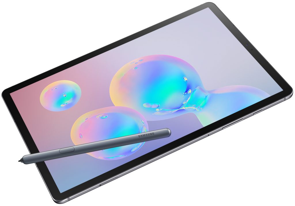 Galaxy Tab S6 tableti ve kalemi çapraz görüntüsü